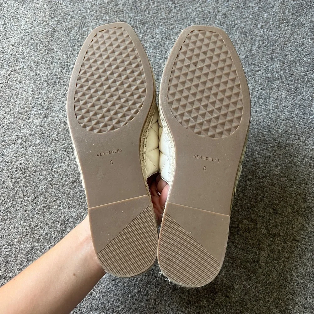 Aerosoles‎ Olson Cream Espadrille Slides Leather Flat Mules Shoes Women’s Size 8